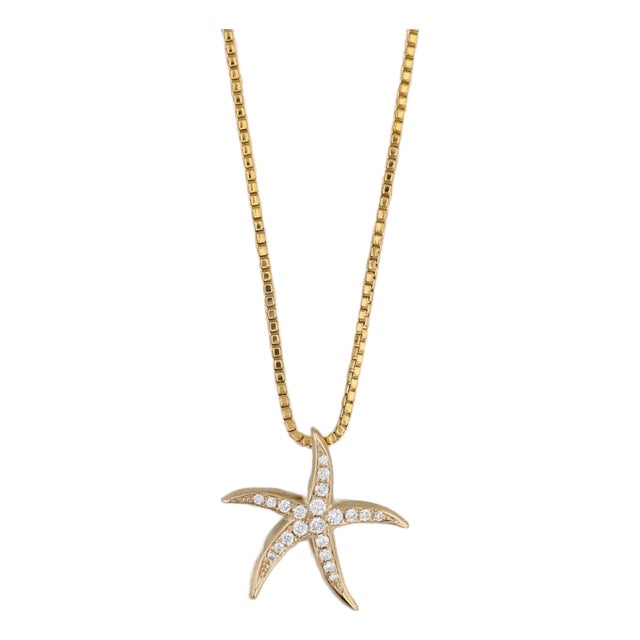 New 0.12ctw Diamond Star Pendant 14k Yellow Gold 17-18" Box Chain For Sale