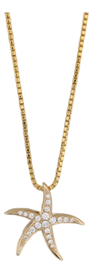 New 0.12ctw Diamond Star Pendant 14k Yellow Gold 17-18" Box Chain