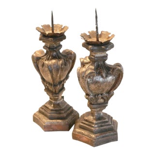 19th Century Silver Gilded Candlestick Set - A Pair For Sale