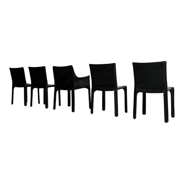 Vintage Cab Dining Chairs in Black Leather by Mario Bellini for Cassina, 1977, Set of 5 For Sale - Image 17 of 18