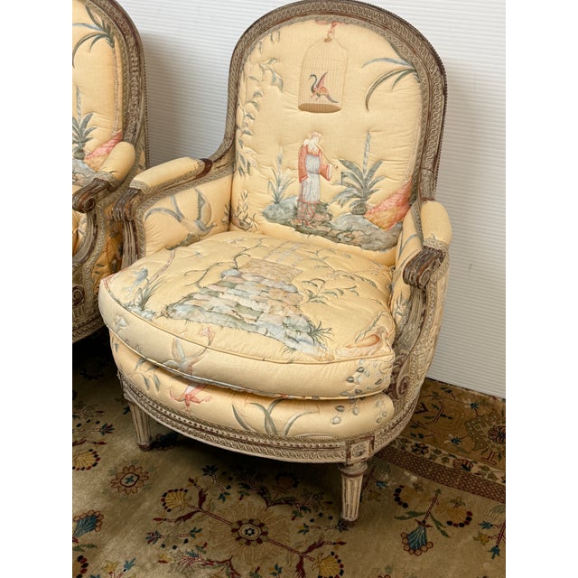 19th Century Delmar Chinoiserie Printed Bergere Chairs, Pair For Sale - Image 4 of 12