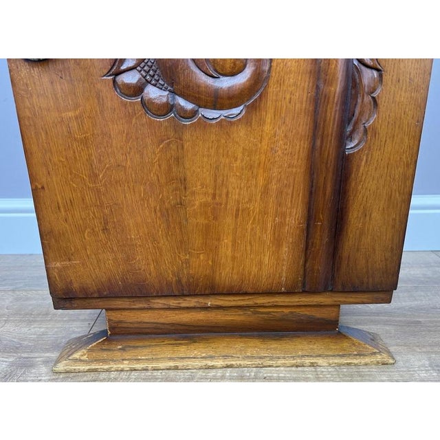 Antique French Art Deco Oak Bedside Table with Marble Top For Sale - Image 5 of 12
