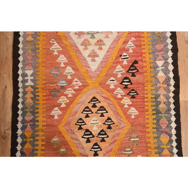 1970s Vintage Turkish Handmade Wool Cotton Orange Runner Rug For Sale - Image 11 of 11
