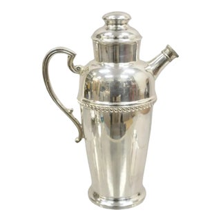 Vintage Art Deco English Victorian Silver Plated Cocktail Martini Shaker Pitcher For Sale
