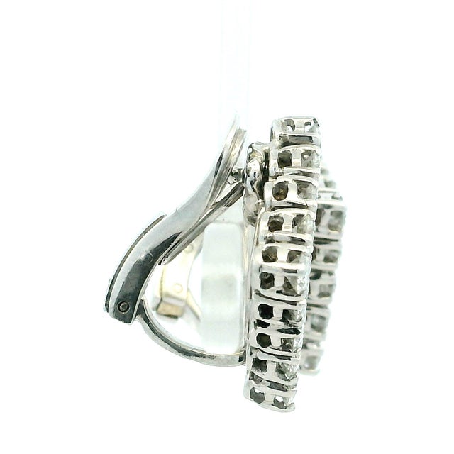 Mid-Century Modern 1990s Pair of Italian 18k White Gold 5 Carat Diamond Pavé Cluster Earrings For Sale - Image 3 of 18