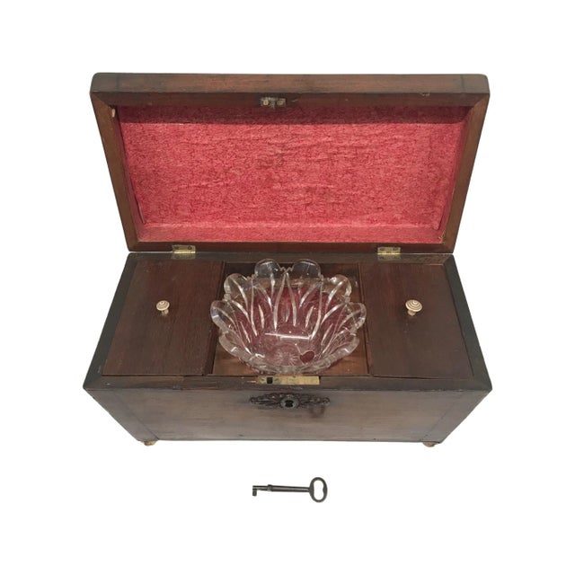 Regency Period British Tea Box with Original Key. Crystal bowl has hole. DETAILS Country: UK Condition: Very Good Year:...