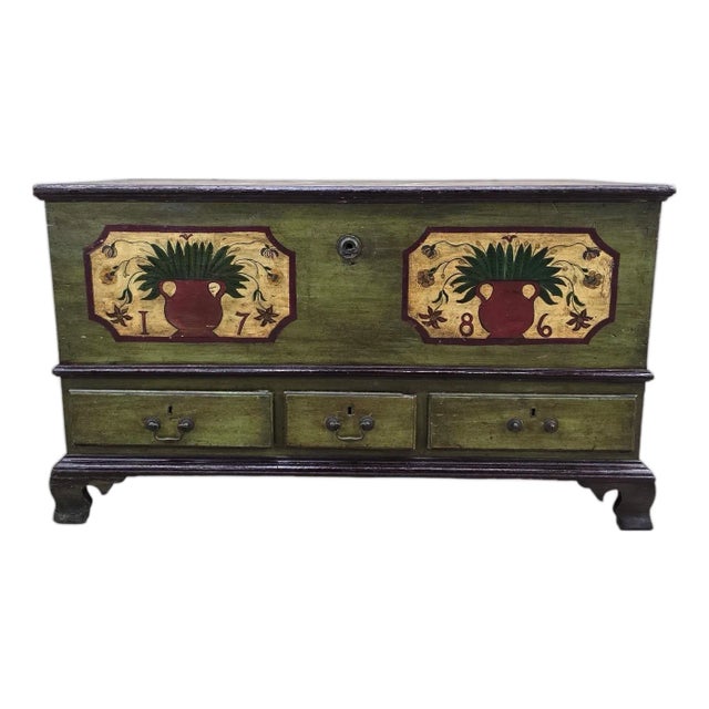 Antique Pennsylvania Dutch Folk Art Painted Blanket Chest / Hope Chest Dated 1786 For Sale