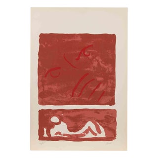Virgilio Guidi, Red Composition, Countess Portrait, 1970s, Lithograph For Sale