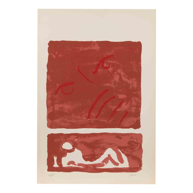 Virgilio Guidi, Red Composition, Countess Portrait, 1970s, Lithograph For Sale