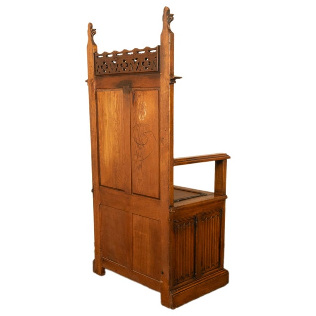 Antique 19thC French Carved Oak Gothic Revival Throne Storage Chair Seat 1880 For Sale - Image 12 of 13