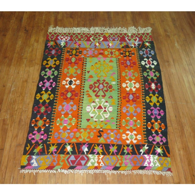 One-of-a-kind, mid-20th-century Hand-knotted Turkish Turkish Kilim Flat-Weave Professionally Washed & personally vetted....