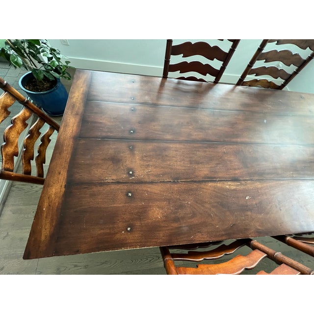 Walnut Trestle Table With 6 Ladder Back Side Chairs - Set of 7 For Sale In Denver - Image 6 of 18