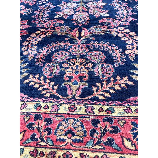 Navy Blue Antique Persian Mohajeran Sarouk Rug For Sale - Image 8 of 9