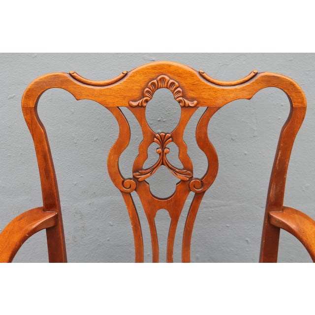 Vintage Mid Century Traditional Style Carved Dining Chairs- Set of 6 For Sale - Image 4 of 11