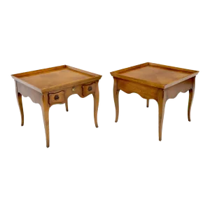 Mid 20th Century Pair of Light Walnut Cabriole Leg Side Tables by Baker