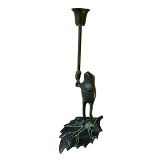 Vintage Bronze Standing Frog Candlestick For Sale