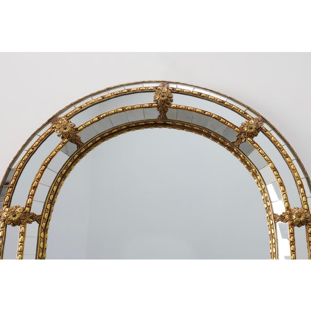 Gold 20th Century Venetian Arched Mirror with Gilt Beaded and Glass Frame, Italy, 1950s For Sale - Image 8 of 11