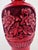 Finely carved Chinese cinnabar lacquer miniature vase featuring layered relief decoration with flowering branches,...