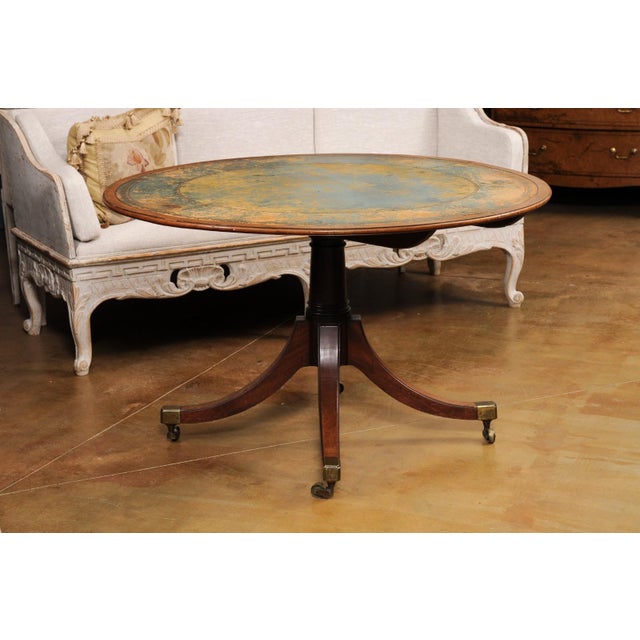 Early 20th Century English Turn of the Century Mahogany Tilt Top Center Table with Leather Top For Sale - Image 11 of 12