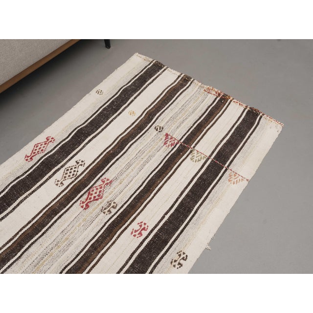 Islamic 1970s Vintage Handmade Wool Cotton White Brown Runner Rug For Sale - Image 3 of 11