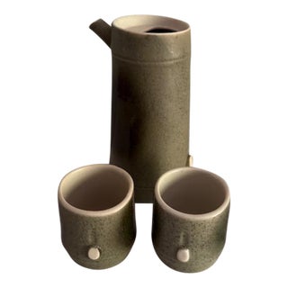 Vintage Mid-Century Green Sake Set With Two Cups, Japan For Sale
