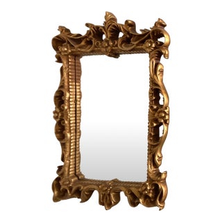 Vintage Hollywood Regency Wall Mirror Gold Resin Frame For Sale