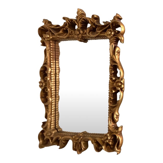 Vintage Hollywood Regency Wall Mirror Gold Resin Frame For Sale