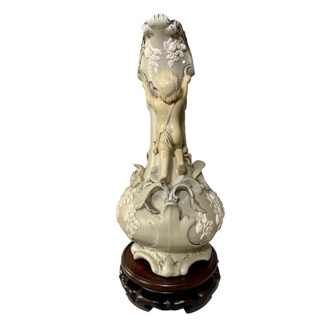 Victorian Antique Salt Glaze Cupid Vase - Villeroy and Boch For Sale - Image 3 of 5