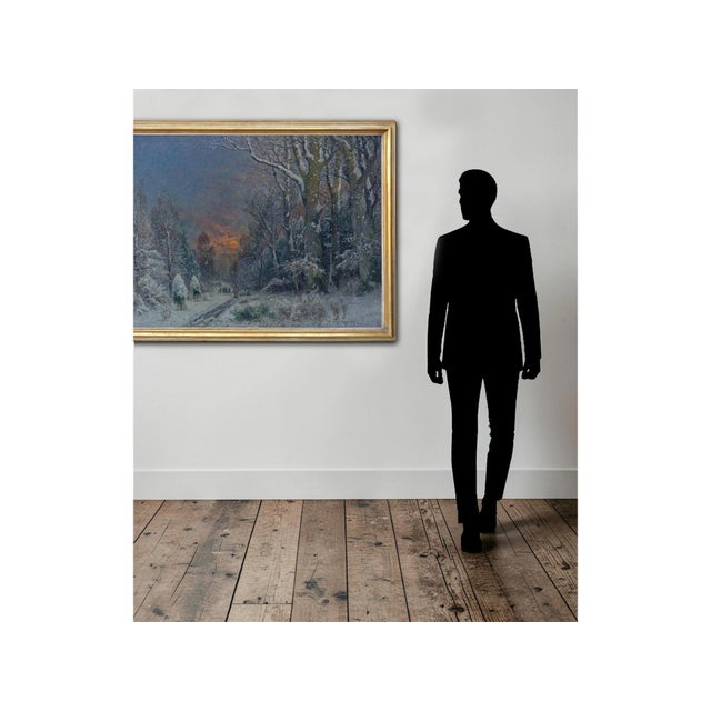 A. Gustav Schweitzer, Winter Night Landscape, Oil on Canvas For Sale - Image 15 of 16