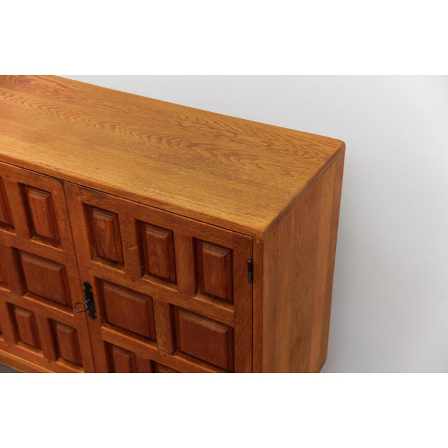 Large Brutalist Screwless Sideboard in Carved Oak, 1960s For Sale - Image 13 of 18