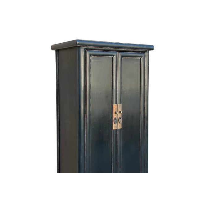 Oriental Classic Slim Black Lacquer Narrow Tall Storage Cabinet For Sale - Image 4 of 8