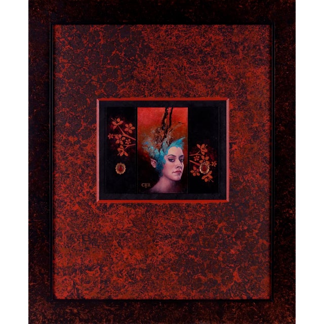 Pegaea at Twilight by Lisa Cyr | Acrylic and Mixed Media Portrait of a Woman with Blue Hair For Sale
