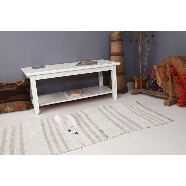 Mid 20th Century Vintage White & Beige Hemp Kilim Runner For Sale In Los Angeles - Image 6 of 7