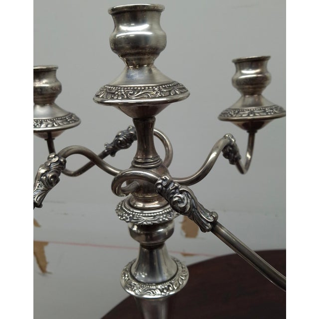 Silver Pair 19th Century Silver Plate 5-Light Candelabra Convertible Candle Holders For Sale - Image 8 of 10