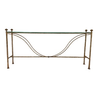Mid 20th Century Hollywood Regency Style Glass and Iron Console Table For Sale