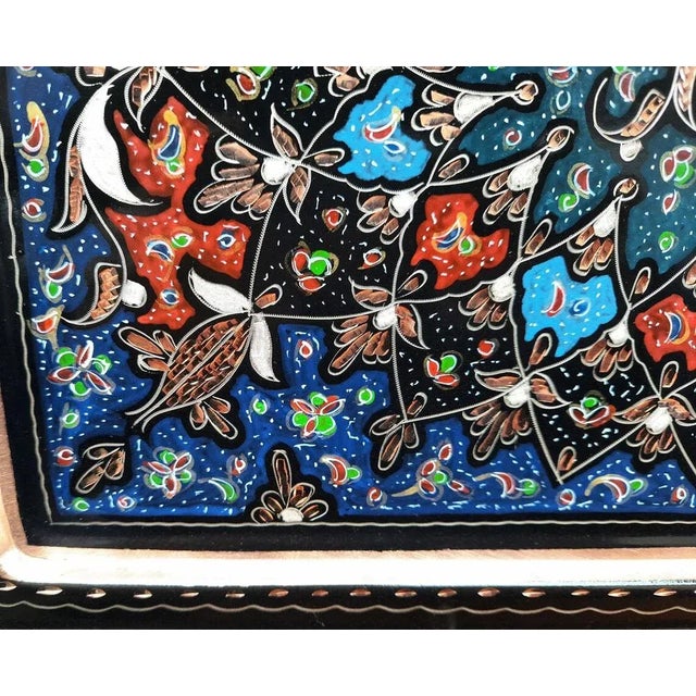 Hand Made Colorful Floral Engraved Service Tray with Handles For Sale - Image 6 of 10