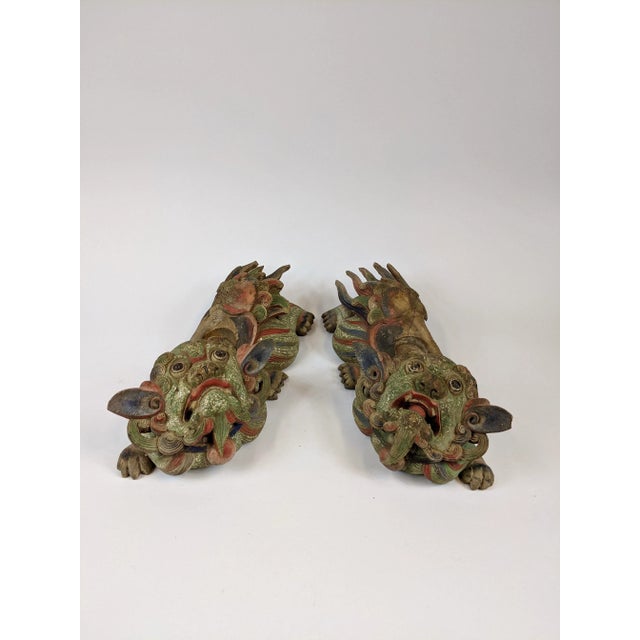 Light Green Mid 18th Century Hand Carved Temple Foo Dogs - a Pair For Sale - Image 8 of 8