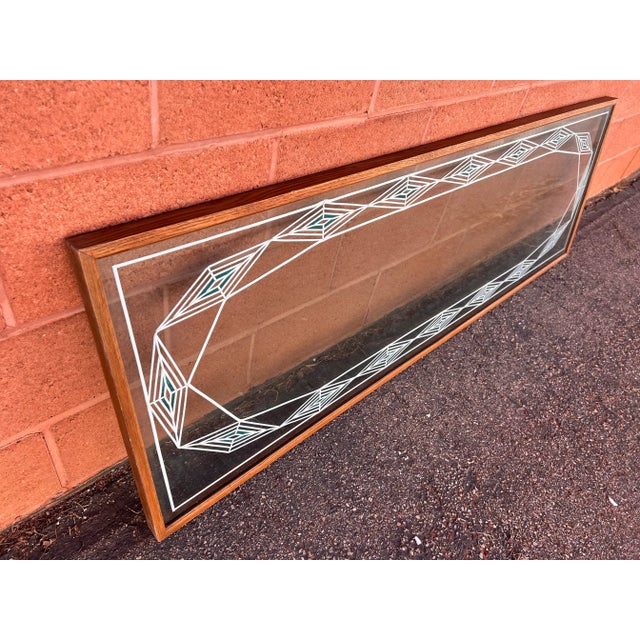 Art Deco 1920s Large Art Deco Lead Stain Glass Heavy Oak Window For Sale - Image 3 of 10