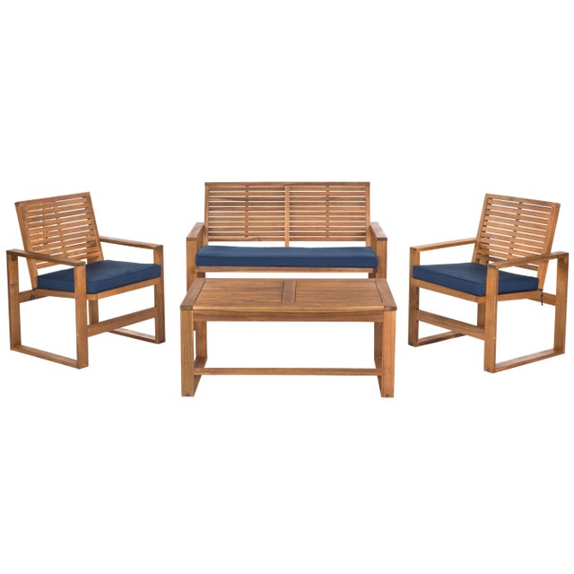 Brown Outdoor Living Set in Brown & Navy - 4 Pieces For Sale - Image 8 of 8