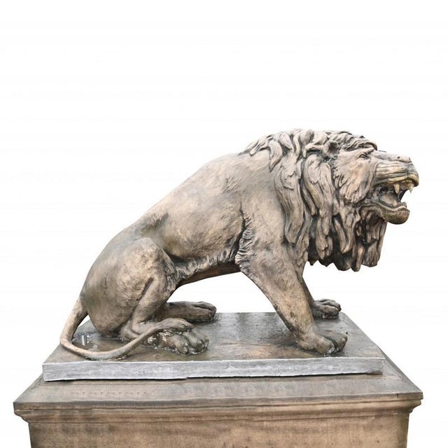Lifesize Lion Gatekeeper Statues Stone Country House, Set of 2 For Sale - Image 10 of 16