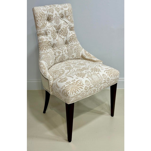 Baker Furniture Thomas Pheasant Upholstered Side Chairs – Newly Reupholstered in Screen-Printed Linen With Rubelli Back (Pair) For Sale - Image 11 of 11