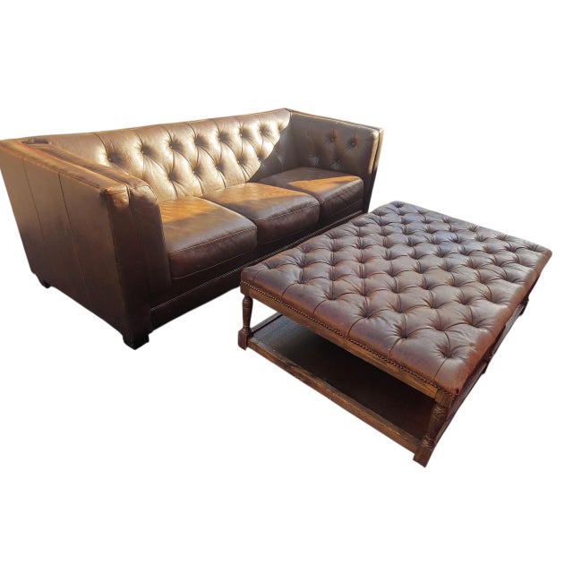 Animal Skin Chesterfield Square Arm Leather Sofa, a Stunning Blend of MCM Design and Classic Craftsmanship. For Sale - Image 7 of 9