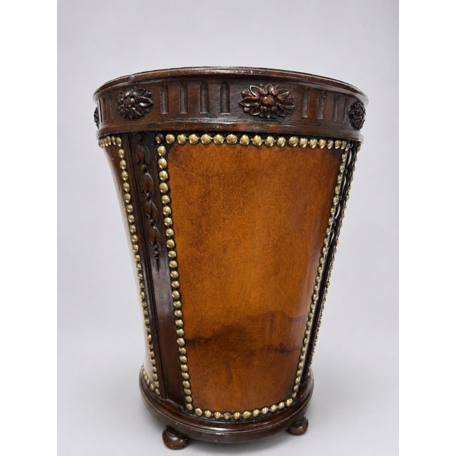 English English Leather, Mahogany and Brass Studded Waste Paper Basket, C. 1900–1930 For Sale - Image 3 of 8