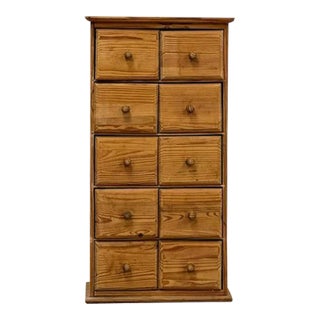 Vintage Pine Apothecary Cabinet 10 Drawer Wood Knobs Small Storage Antique Style For Sale