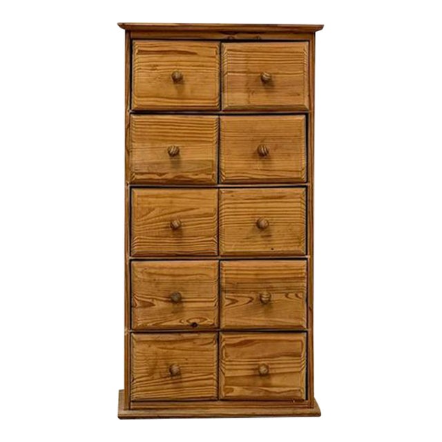 Vintage Pine Apothecary Cabinet 10 Drawer Wood Knobs Small Storage Antique Style For Sale