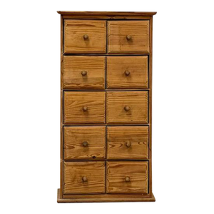 Vintage Pine Apothecary Cabinet 10 Drawer Wood Knobs Small Storage Antique Style