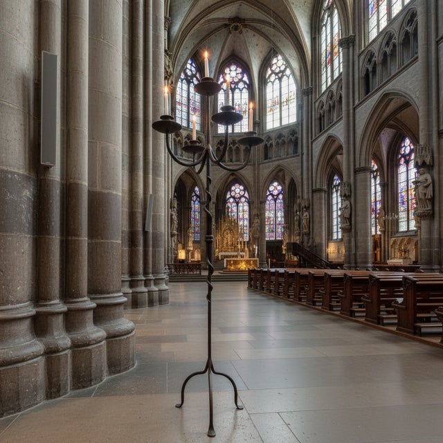 2020s Hand Forged Iron Floor Candelabra 49″ (124cm) Antique Copper Patina 5-Arm Spiral Vine Stem Candle Holder Gothic Decor For Sale - Image 5 of 10