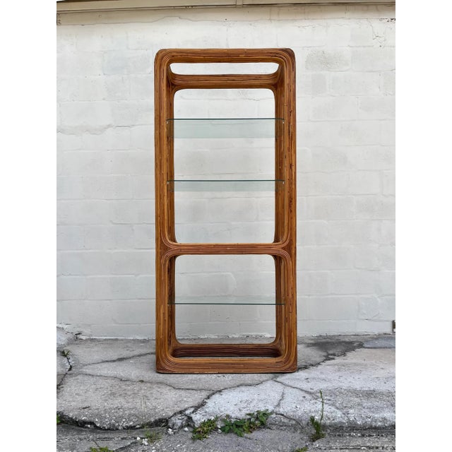 Wood Split Reed Tall Bookcase or Étagère in the Style of Gabriella Crespi For Sale - Image 7 of 12