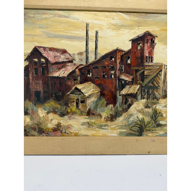 Brown Wpa Style Industrial Landscape Oil on Board, Signed by Artist For Sale - Image 8 of 9
