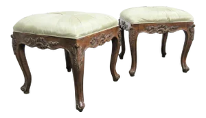 Louis XV Style Faux Painted Carved Stool- a Pair